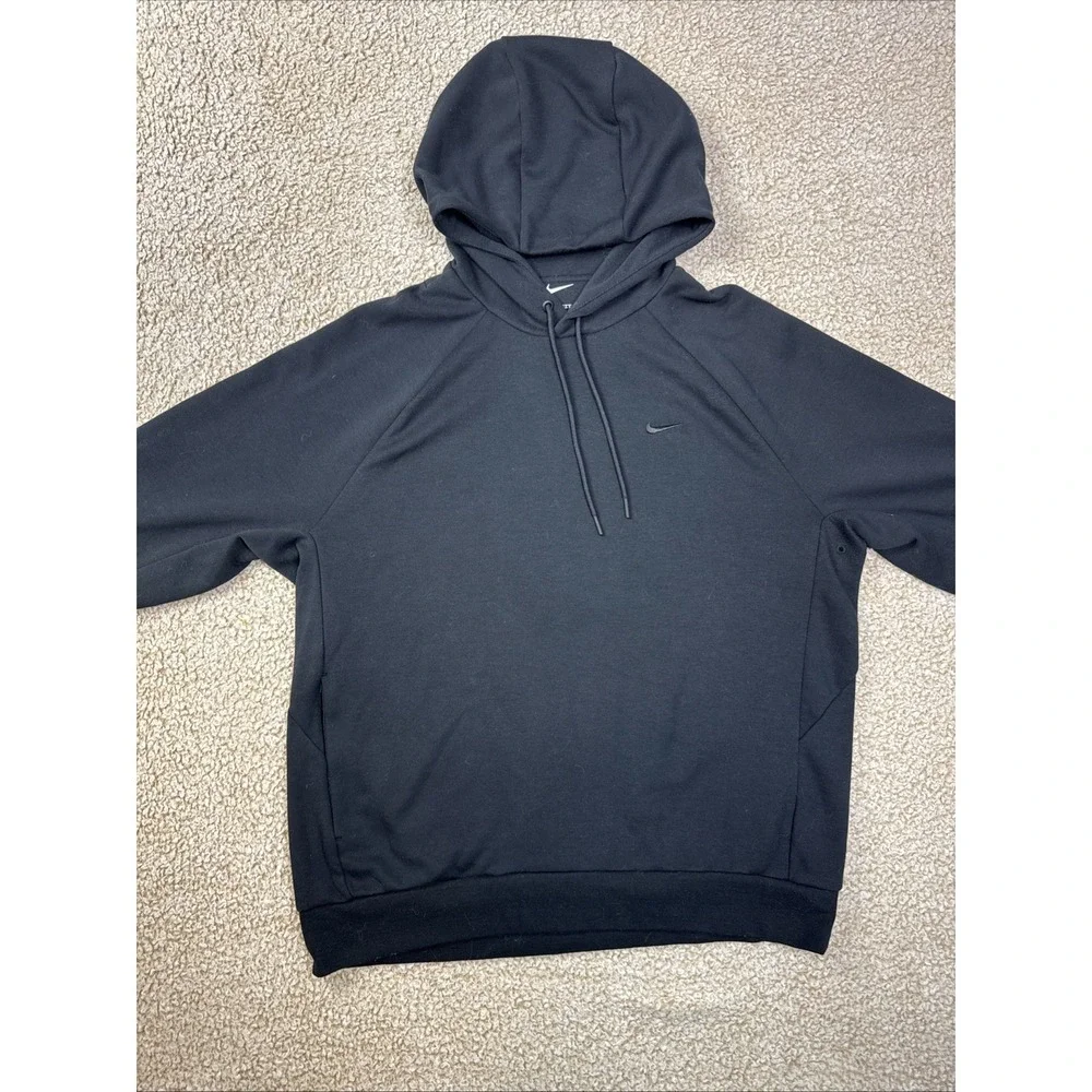 Nike Dri-Fit Primary Fleece UV Hoodie Mens M Black Pullover Sweatshirt EUC